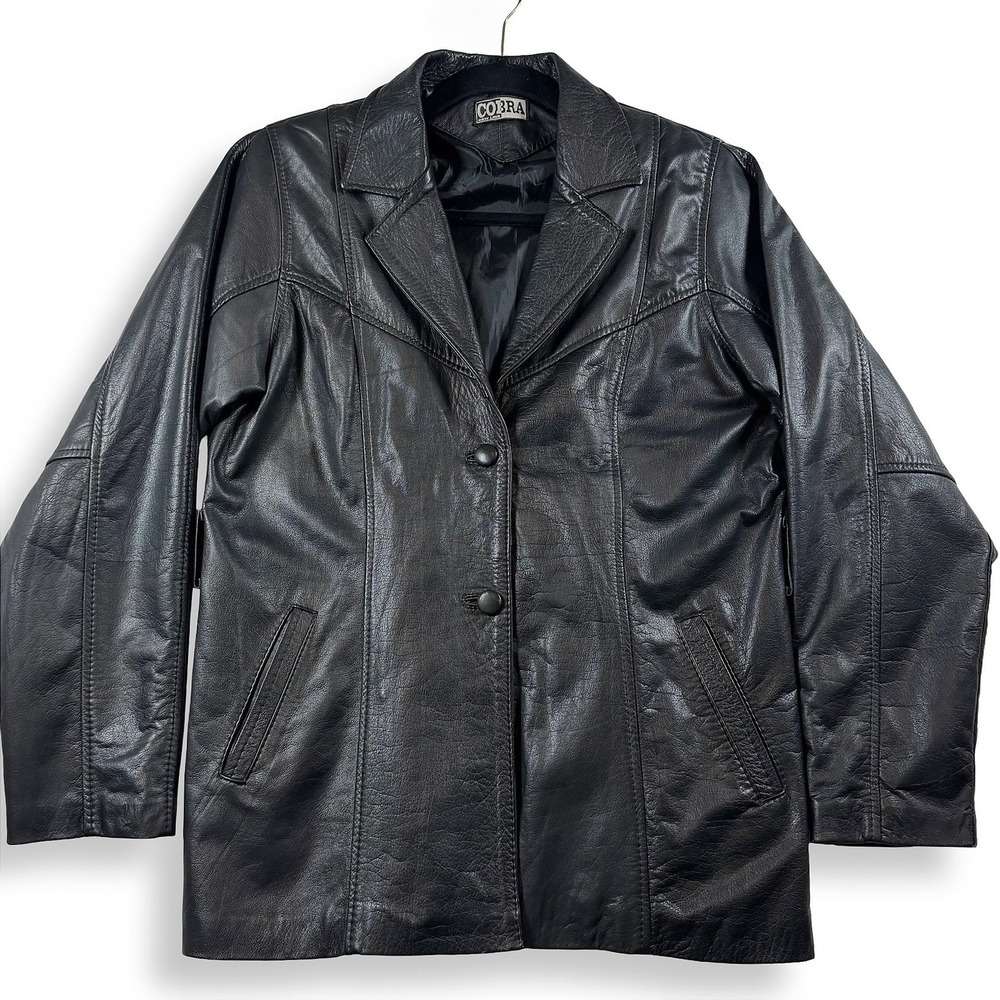 Cobra New Line Womens Black Leather Blazer Western Yoke Jacket Size 12 Vintage